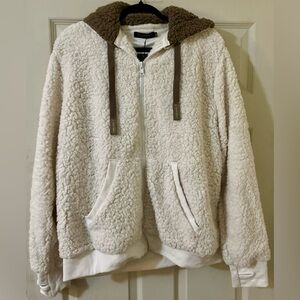 NWT KOOOSIN CREAM TEDDY FAUX SHERPA HOODED ZIP UP JACKET FALL WINTER CASUAL